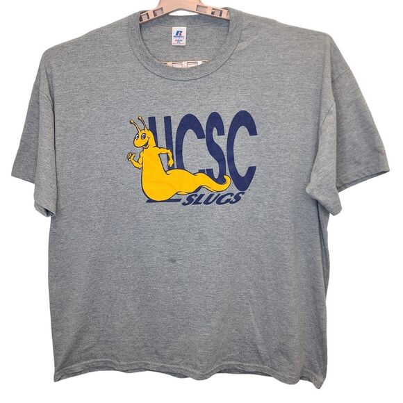 Vintage Santa Cruz University Slugs Mascot Russell Athletic Grey T-Shirt XXL - Picture 1 of 14